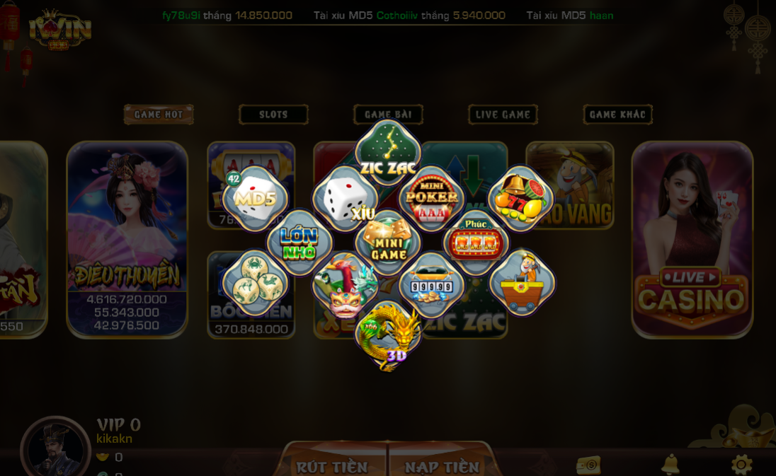 mini game bài iWin Club rất đa dạng