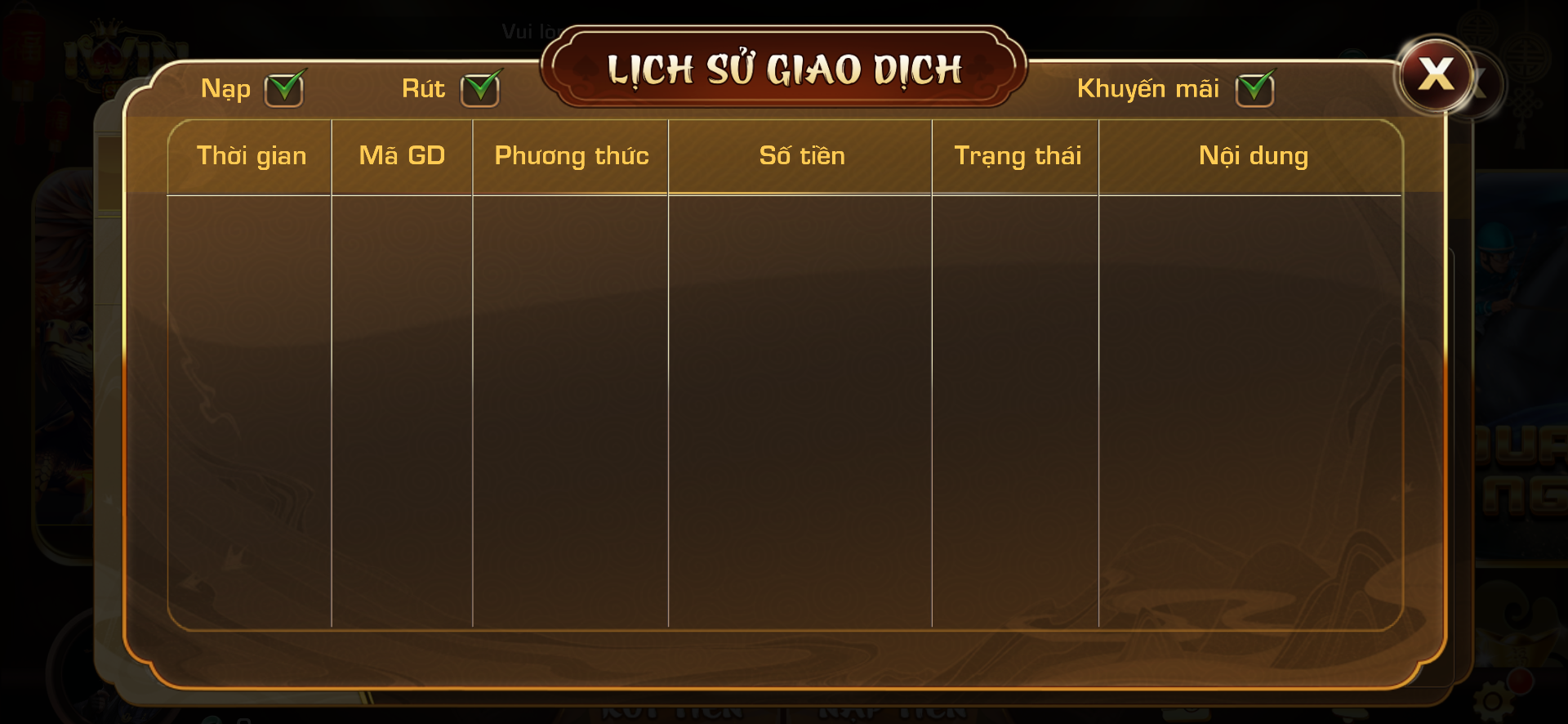 Lịch sử giao dịch rút tiền