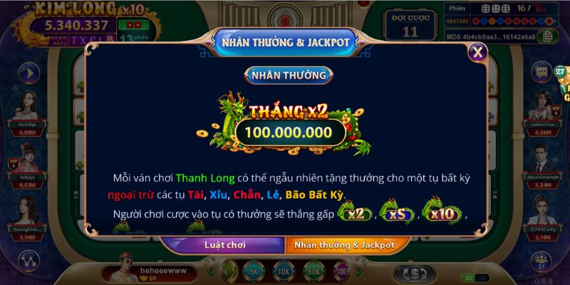 Các cửa cược có tại mini game Sicbo